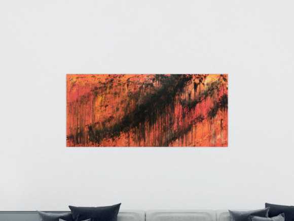 Abstraktes Acrylbild modern schwarz orange schlicht