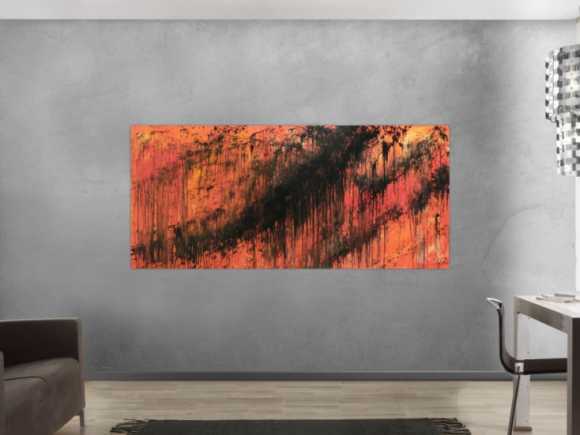 Abstraktes Acrylbild modern schwarz orange schlicht