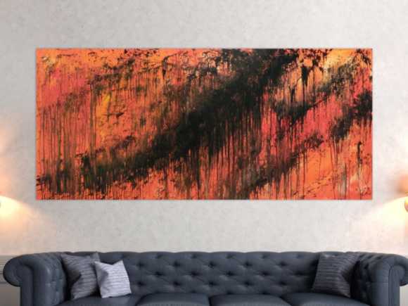 Abstraktes Acrylbild modern schwarz orange schlicht