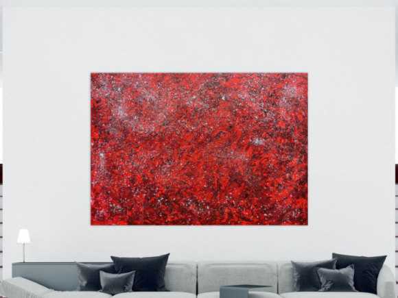 Modernes abstraktes Acrylgemälde in rot und silber