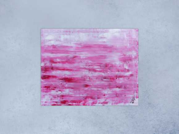 Abstraktes Acrylbild in rosa und weiß mit hellen Farben