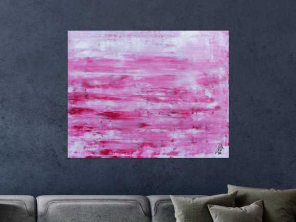 Abstraktes Acrylbild in rosa und weiß mit hellen Farben