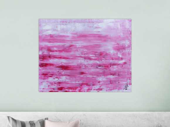 Abstraktes Acrylbild in rosa und weiß mit hellen Farben