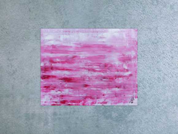 Abstraktes Acrylbild in rosa und weiß mit hellen Farben