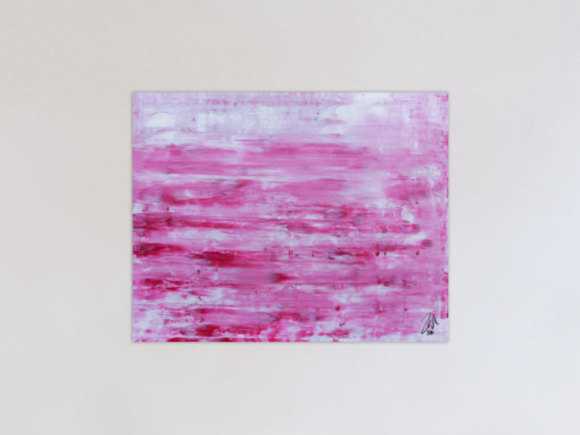 Abstraktes Acrylbild in rosa und weiß mit hellen Farben