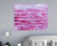 Abstraktes Acrylbild in rosa und weiß mit hellen Farben