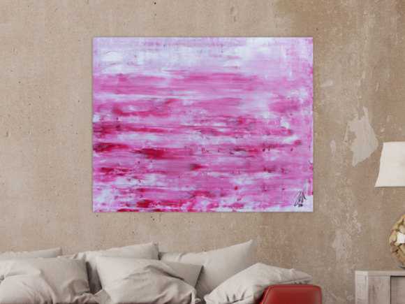 Abstraktes Acrylbild in rosa und weiß mit hellen Farben