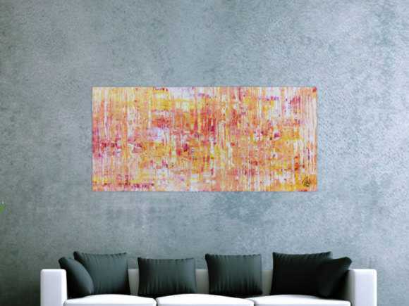 Helles Acrylgemälde modern abstrakt in pink gelb und weiß