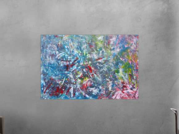 Abstraktes Gemälde aus Acryl modern viel blau und rot