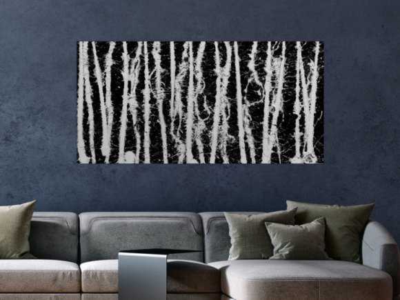 Abstraktes Acrylgemälde in schwarz weiß schlicht modern