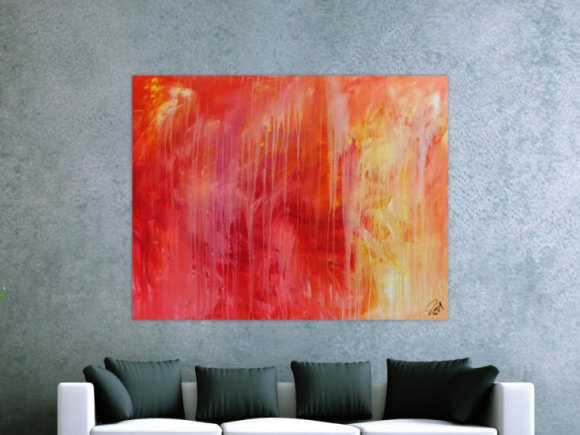 Abstraktes Acrylgemälde modern in rot orange und weiß