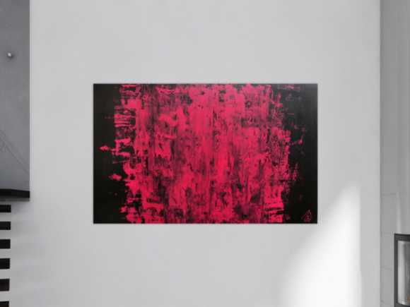 Abstraktes Acrylbild modern minimalistisch in schwarz und pink