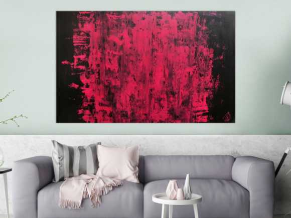 Abstraktes Acrylbild modern minimalistisch in schwarz und pink