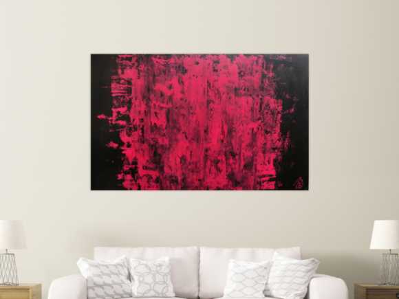 Abstraktes Acrylbild modern minimalistisch in schwarz und pink