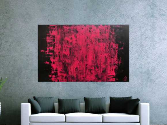 Abstraktes Acrylbild modern minimalistisch in schwarz und pink