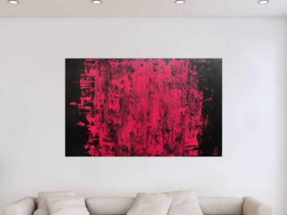 Abstraktes Acrylbild modern minimalistisch in schwarz und pink