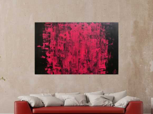 Abstraktes Acrylbild modern minimalistisch in schwarz und pink