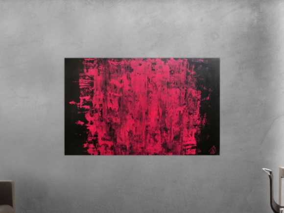 Abstraktes Acrylbild modern minimalistisch in schwarz und pink