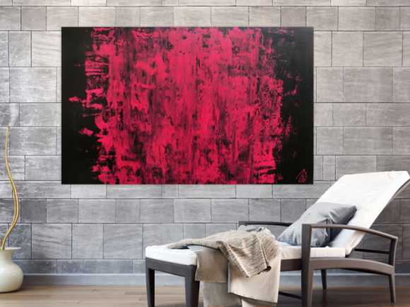 Abstraktes Acrylbild modern minimalistisch in schwarz und pink