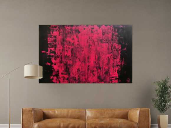 Abstraktes Acrylbild modern minimalistisch in schwarz und pink