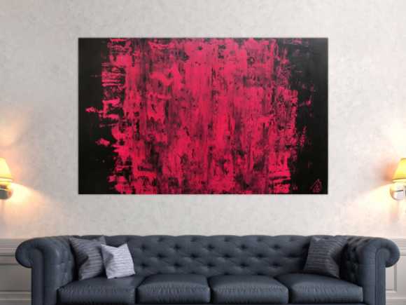 Abstraktes Acrylbild modern minimalistisch in schwarz und pink