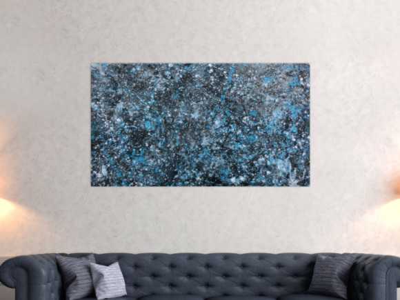 Modernes Gemälde abstraktes Acrylbild blau türkis mit glitzer und silber