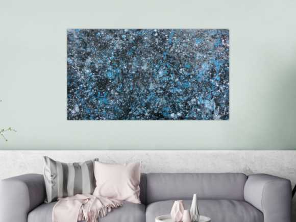 Modernes Gemälde abstraktes Acrylbild blau türkis mit glitzer und silber