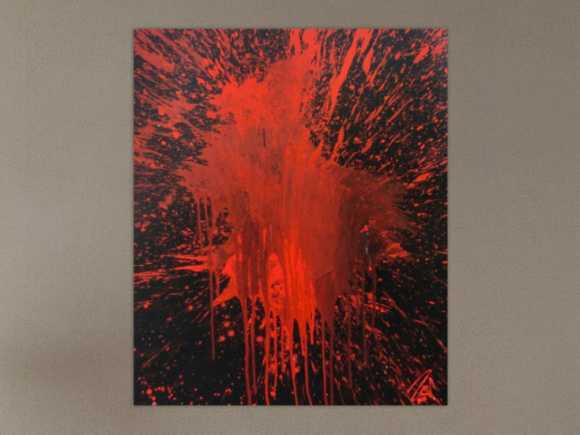 Abstraktes Bild rot schwarz minimalistisch Actionpainting Spritzer Blut