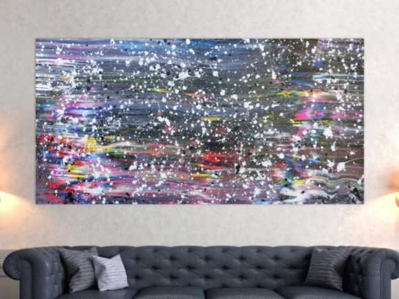 Buntes abstraktes Acrylbild in Spachteltechnik und weißen Flecken sehr modern